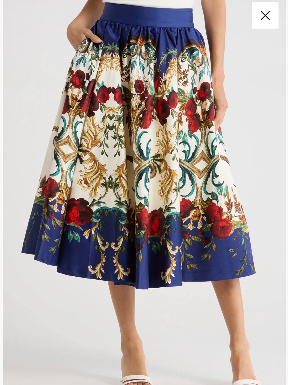Alice + Olivia Navy, Red and White Floral Midi Skirt NEVER WORN NEW WITH TAGS